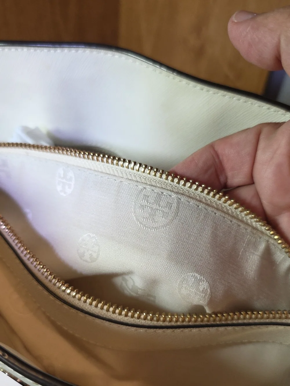 Tory Burch Cream Dome Satchel with Gold Logo